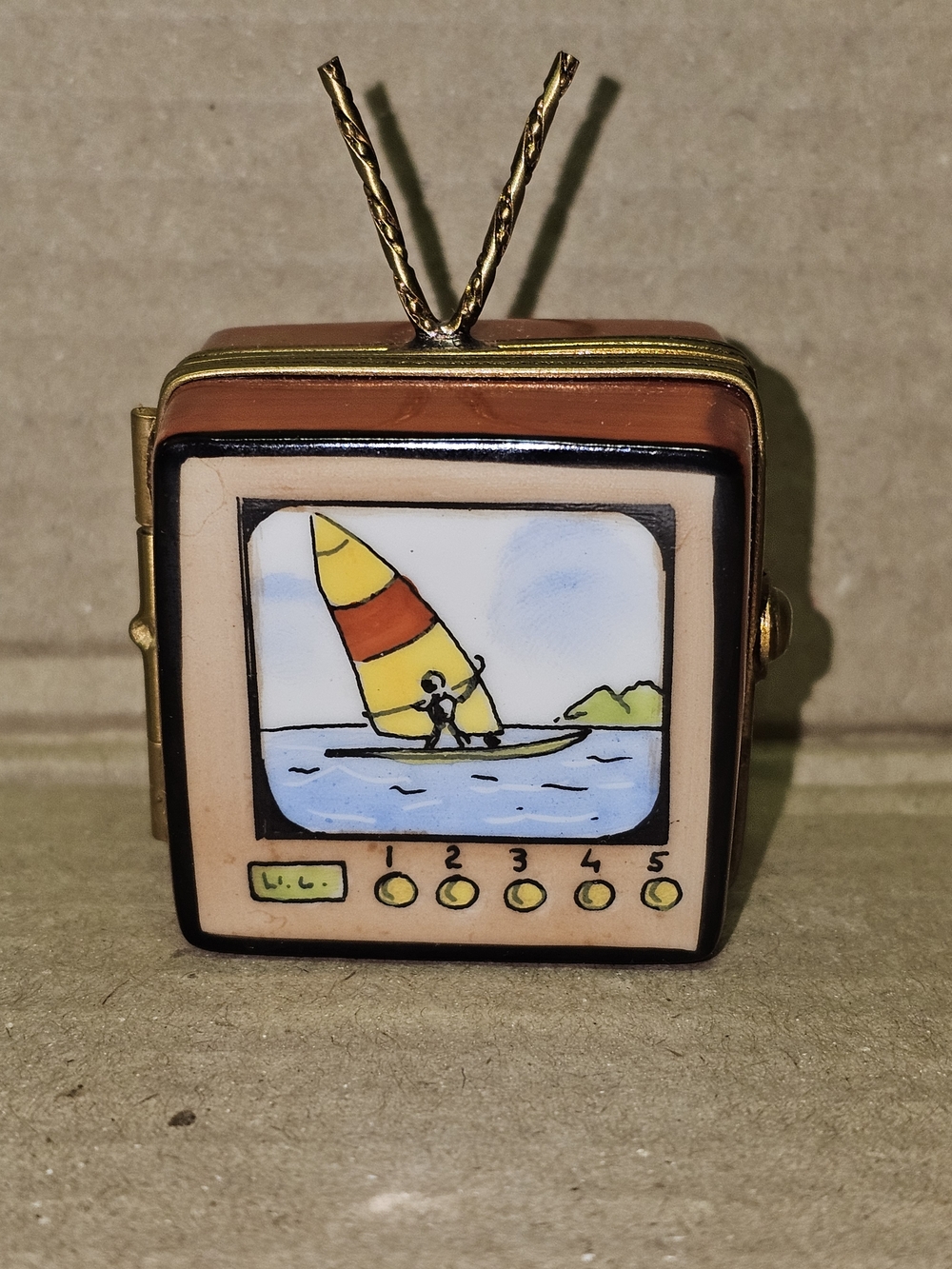 Limoges Sailboat TV Porcelain Trinket Box